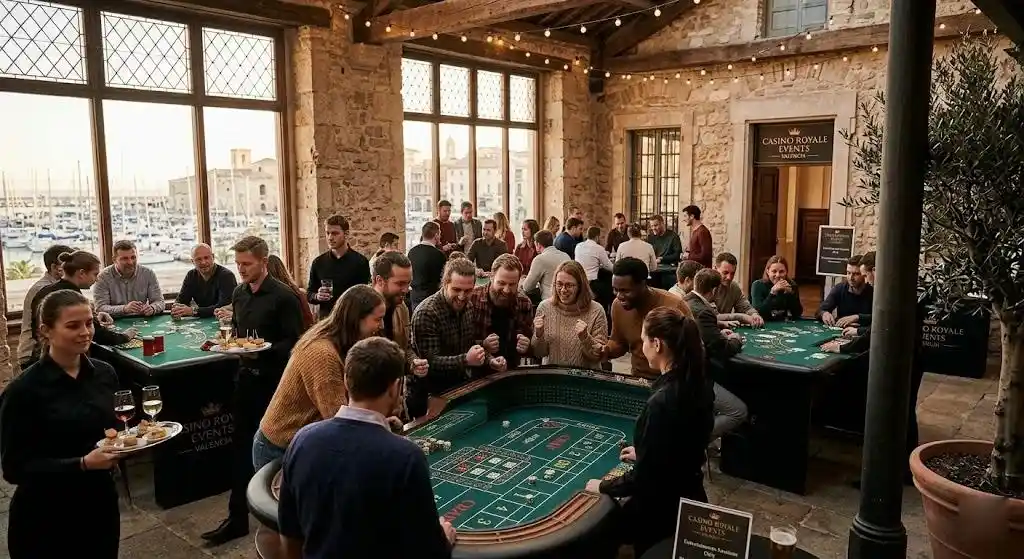 Ekskluzywne miejsce offline przeznaczone do organizacji imprez, oferujące płatne rezerwacje na sesje gier hazardowych (ruletka, poker, blackjack) wyłącznie w celach rozrywkowych