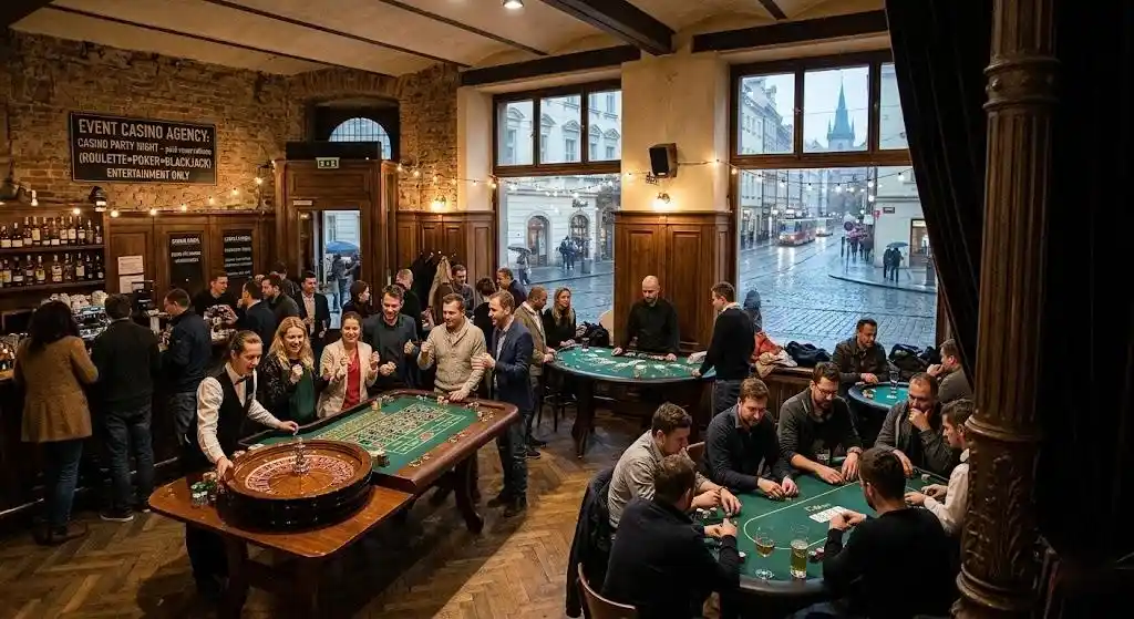 Ekskluzywne miejsce offline przeznaczone do organizacji imprez, oferujące płatne rezerwacje na sesje gier hazardowych (ruletka, poker, blackjack) wyłącznie w celach rozrywkowych